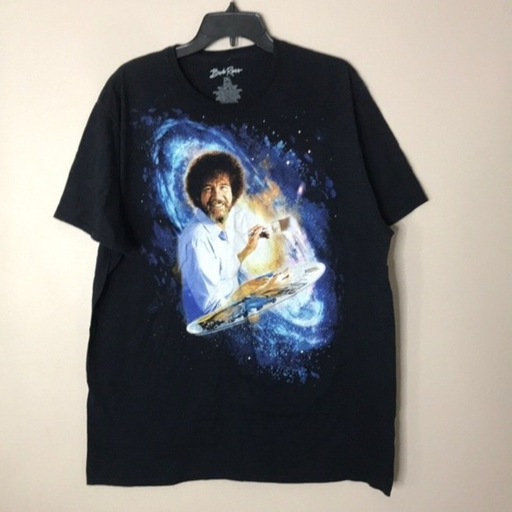 Bob Ross unisex colorful space black graphic T-shirt size 2XL‎